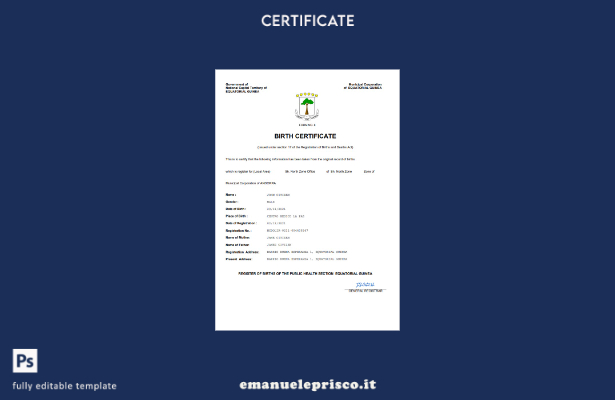 certificato di nascita della Guinea Equatoriale stile verificato modello Word e 